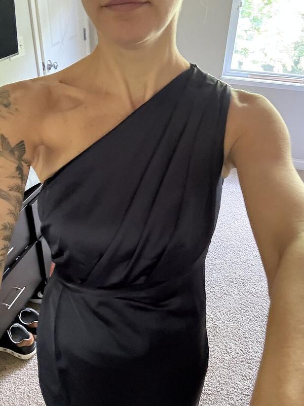 Customer photo for "Lovely dress but slit too high"