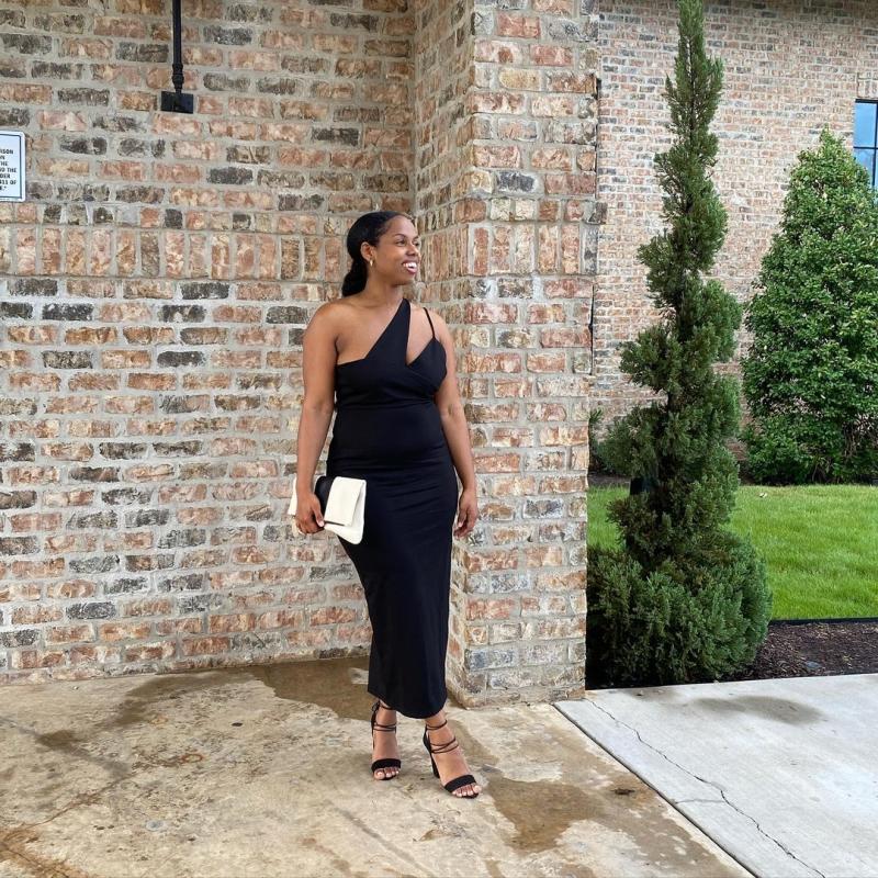 Customer photo for "Compliments all night for this well-fitting dress!"