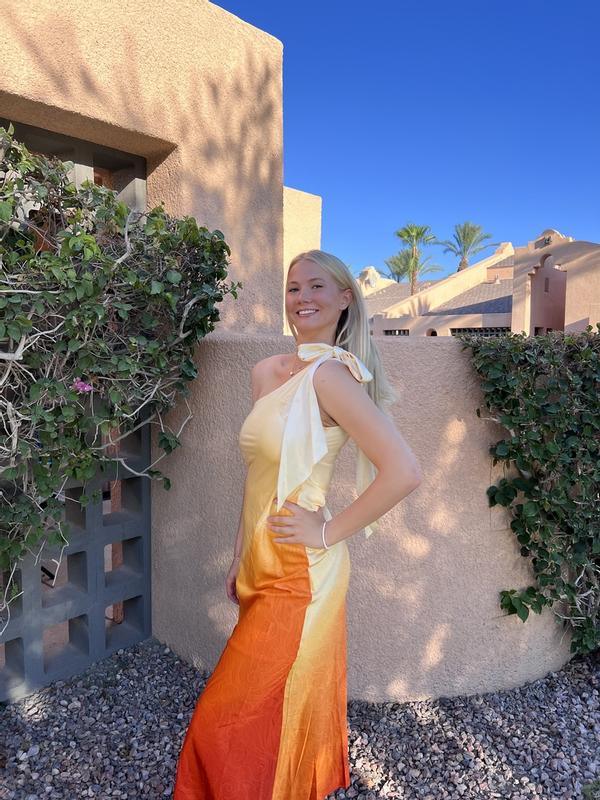 glow one shoulder midi dress sunset Midi dress in sunset S (4-6) Like new