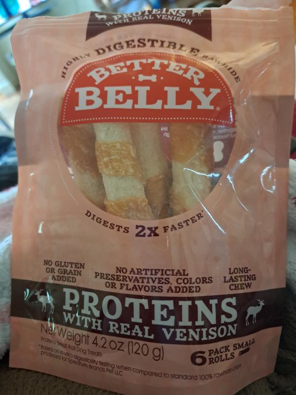 Better Belly Proteins Rawhide Small Dog Treats Real Venison