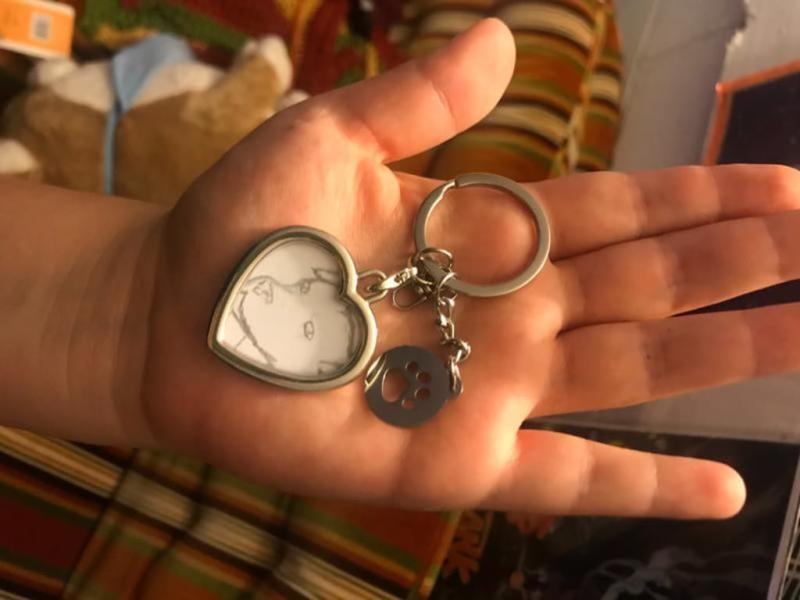 Pearhead Pet Heart-Shaped Photo and Pawprint Charm Metal Keychain