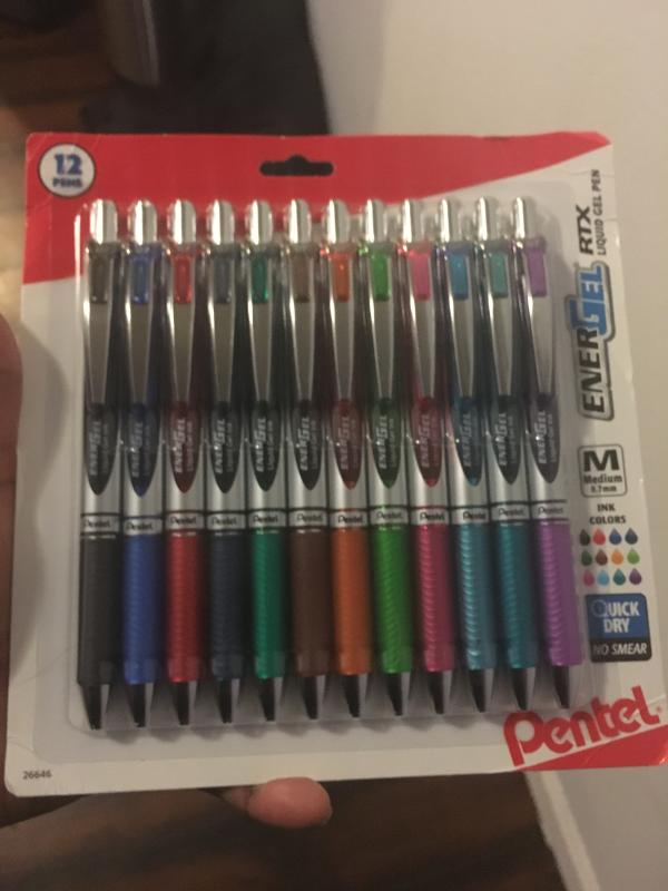 Pentel EnerGel RTX Retractable Liquid Gel Pen, (0.7mm) Metal Tip, Medium  Line, Brown Ink, 12 pack (BL77-E)