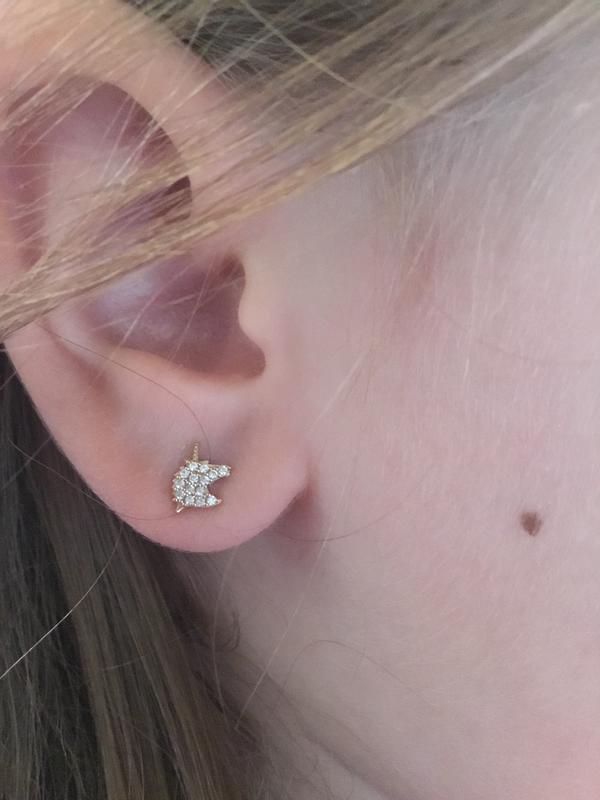 Cubic Zirconia Beaded Unicorn Stud Earrings in 14K Gold