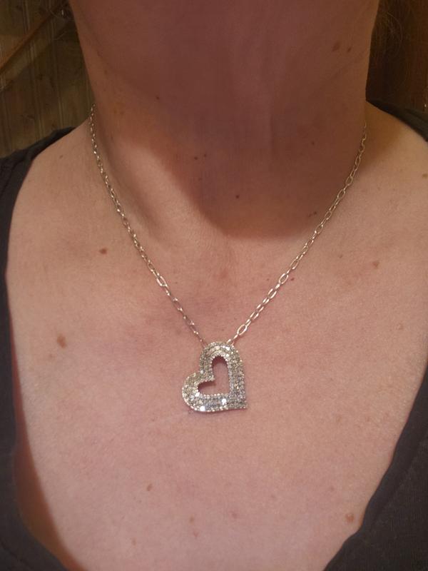 Sterling Silver 1ct TDW Diamond Heart Pendant Necklace - Open Heart Design With 84 Diamonds - View #4