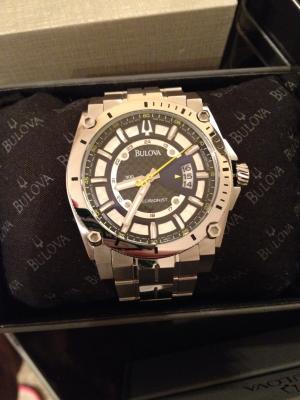 Men s Bulova Precisionist Champlain Watch with Black Carbon Fibre Dial Model 96B131 Peoples Jewellers