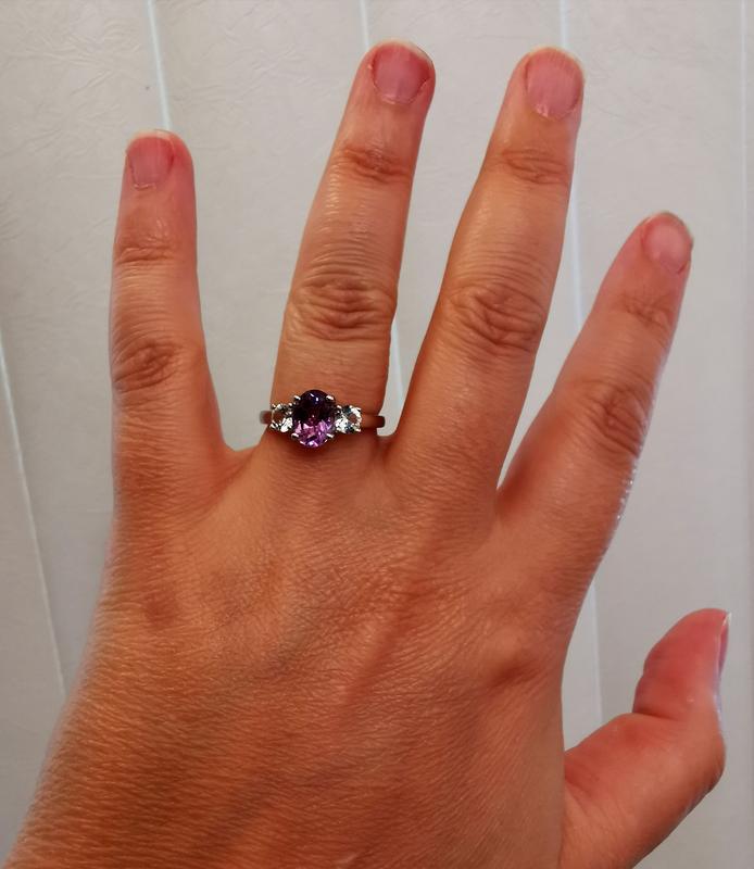 Silvershake Sterling Silver Solitaire Ring With 10x8mm Genuine Purple African Amethyst | Women's Anniversary Gift 2 thumbnail image