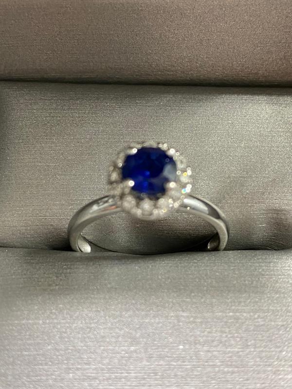 Blue Lab-Created Sapphire and 0.25 CT. T.W. Diamond Engagement 