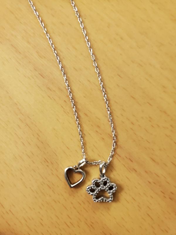 Dog Paw Pendant Necklace - 14K Rose Gold Over Sterling Silver With Heart & Round Cut Green Emerald