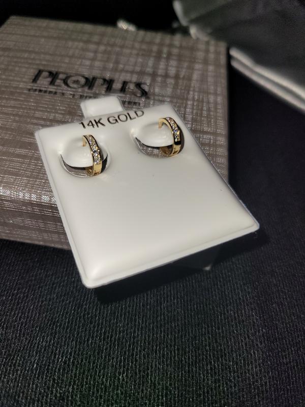 Cubic Zirconia Huggie Hoop Earrings in 14K Gold | Peoples Jewellers