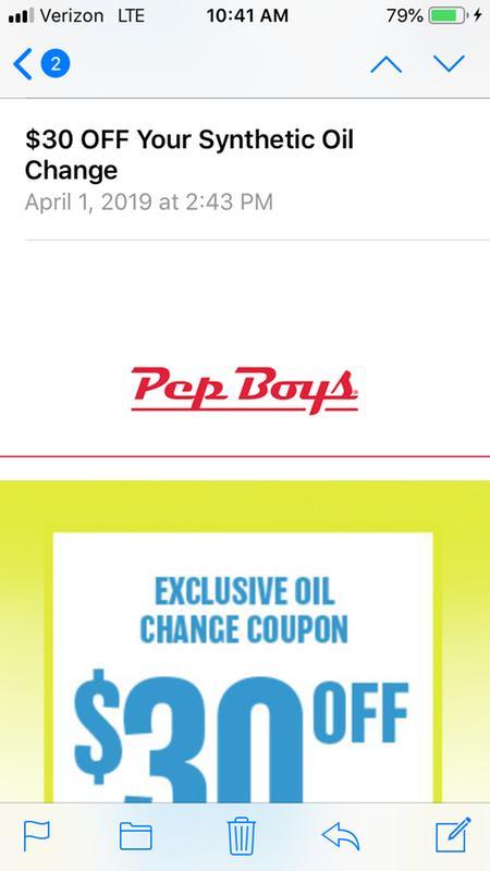 Pep boys deals oil change coupon