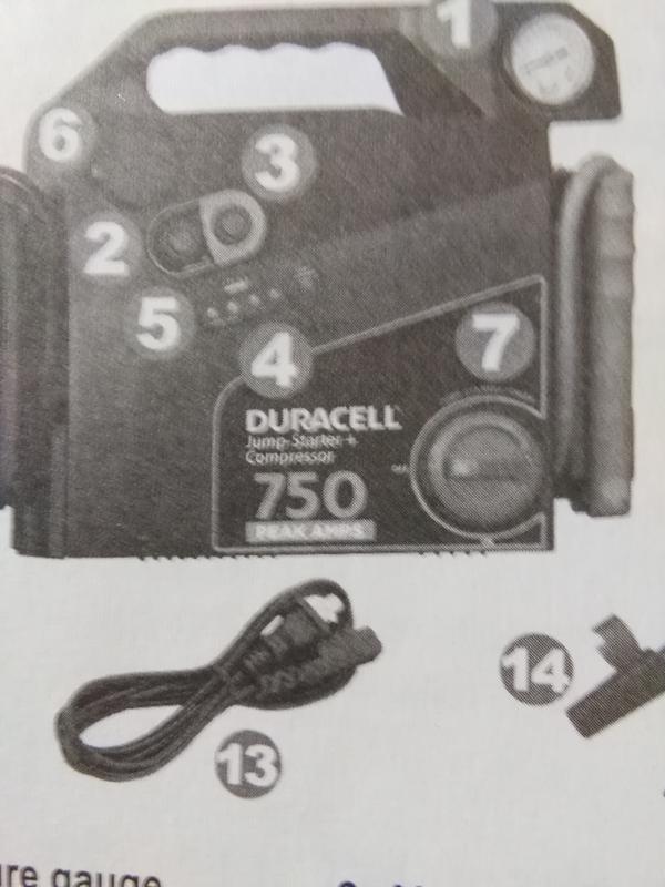 Duracell 750 Peak Amp Portable Emergency Jump Starter with Compressor