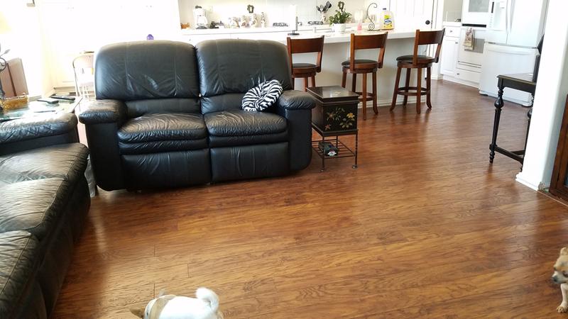 Highland Hickory PERGO XPÃ‚Â® Laminate Flooring | PERGOÃ‚Â® Flooring - Looking from Great room toward kitchen