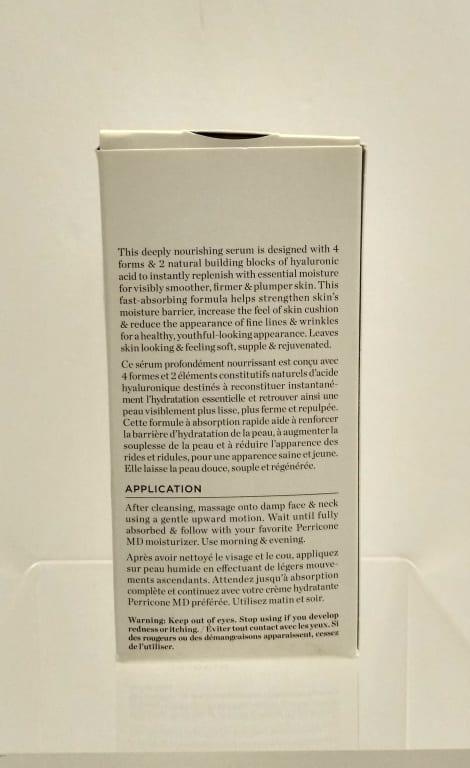 Perricone MD Hyaluronic Intensive Hydrating Serum (back of box)