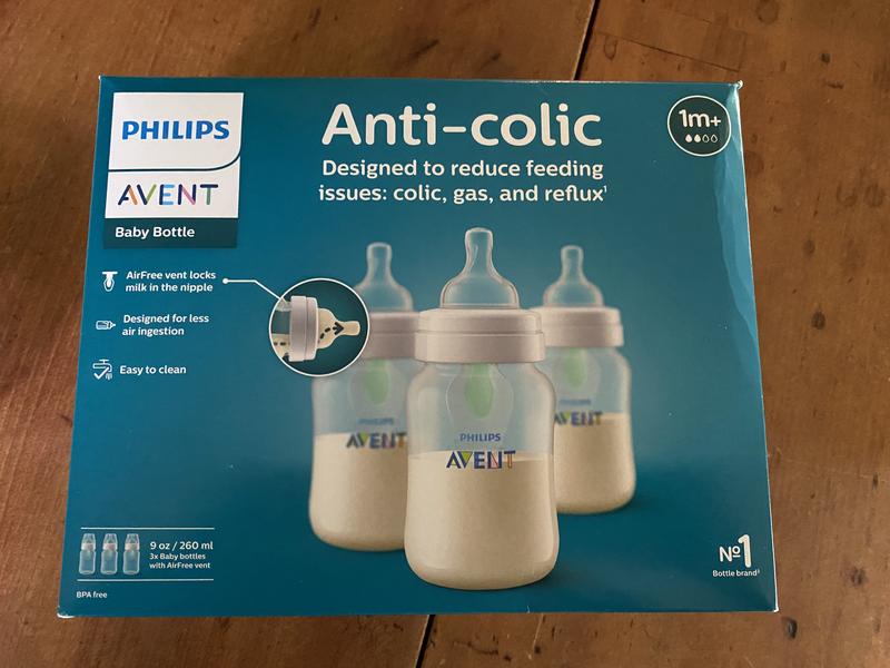 Philips Avent Anti-Colic Baby Bottle with Airfree Vent, Clear, 9oz, 3pk