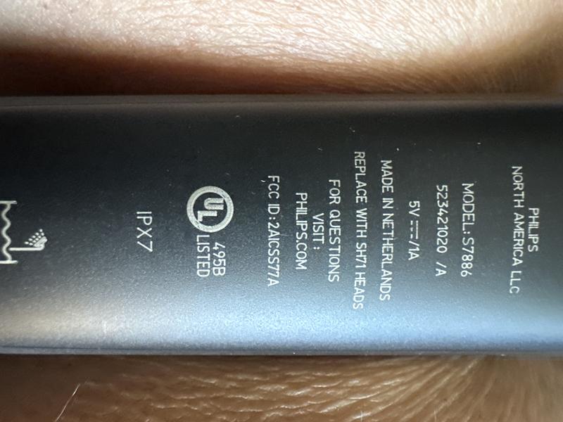 Model info on back of shaver