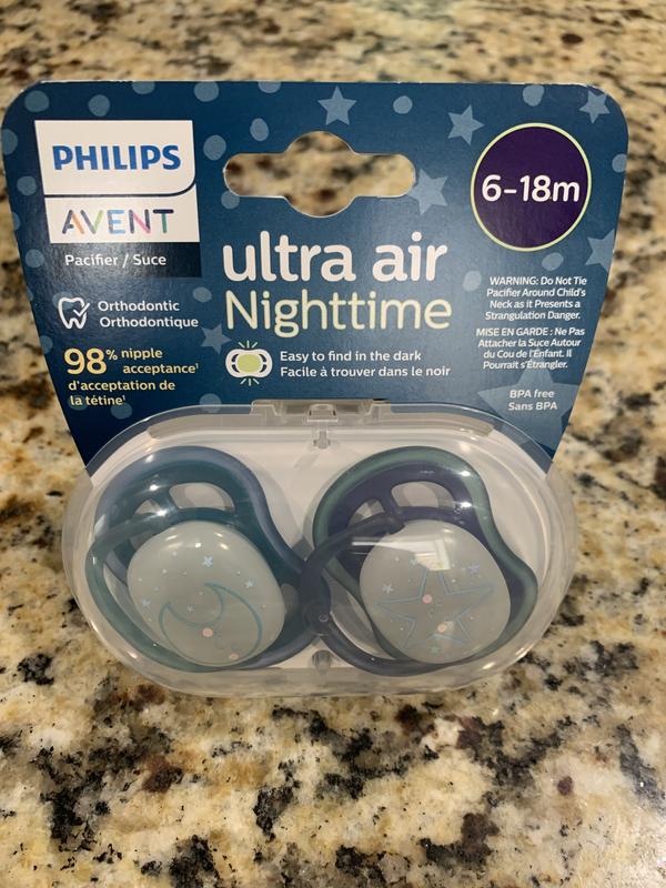 Philips Avent Ultra Air Nighttime Pacifier, 6-18 months, various colors, 2  pack