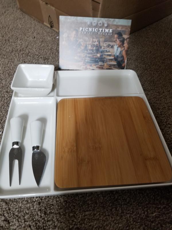 Picnic Time Icon Glass Top Cutting Board & Knife Set