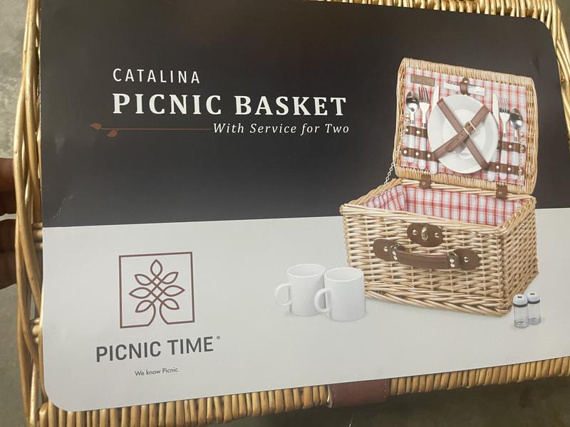 PICNIC TIME Catalina Picnic Basket for 2 - Wicker Picnic Basket with Picnic  Set, (Red & White Plaid Pattern)