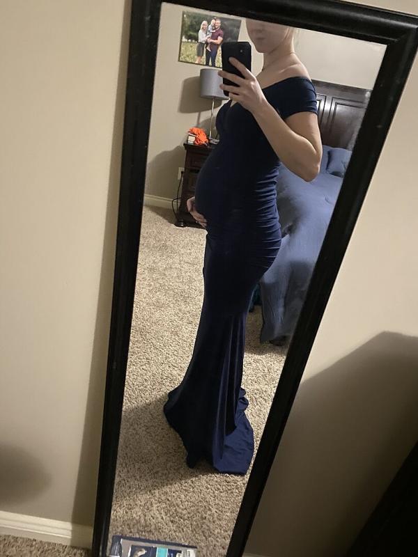PinkBlush Navy Off Shoulder Wrap Maternity Photoshoot Gown/Dress