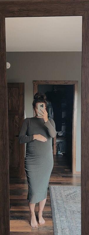 black shimmer mesh long sleeve ruched maternity midi dress PinkBlush Black Shimmer Mesh Long Sleeve Ruched Maternity Midi Dress Medium
