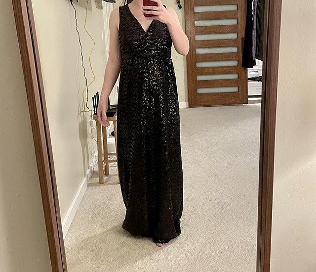 Black Sequin V Neck Sleeveless Maternity Evening Gown  PinkBlush