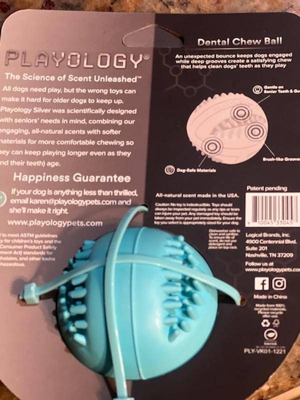 Playology Dental Chew Ball Dog Toy Pork Sausage Large