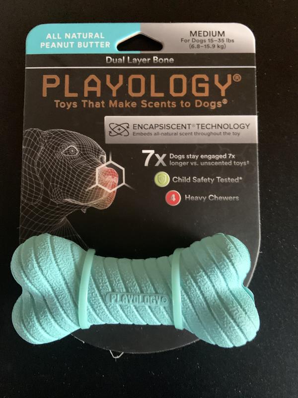 Playology Dual Layer Bone Dog Toy Peanut Butter Large