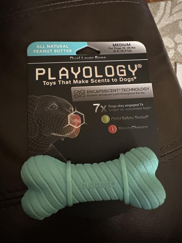 Playology Dual Layer Bone Dog Toy Peanut Butter Medium