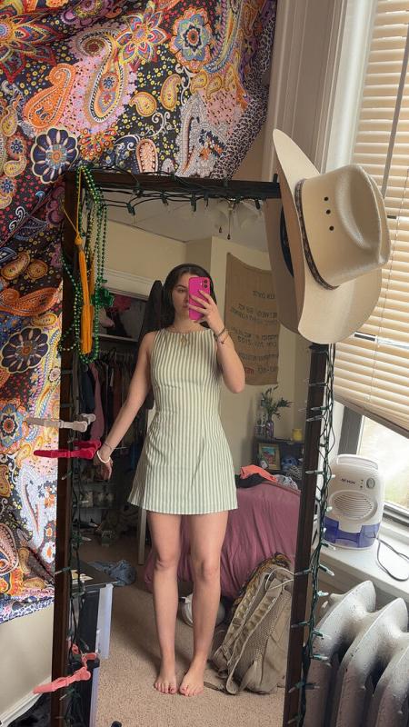 alfalfa shift mini dress green stripe Princess Polly Recycled Cotton Blend Minidress (Women) Recycled cotton
