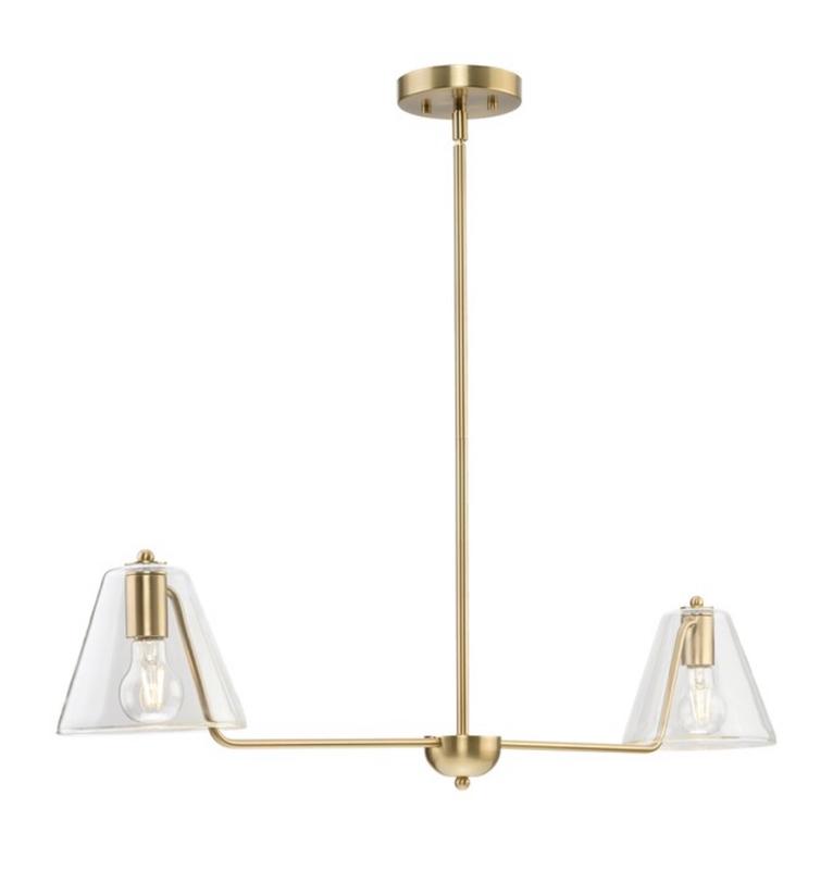 Nathan James Percy Modern 2-Light Pendant Island Light Fixture, Brass Hanging Lights With Gold Metal Shade And Adjustable Cord, For Kitchen, Living Room, Vintage Brass