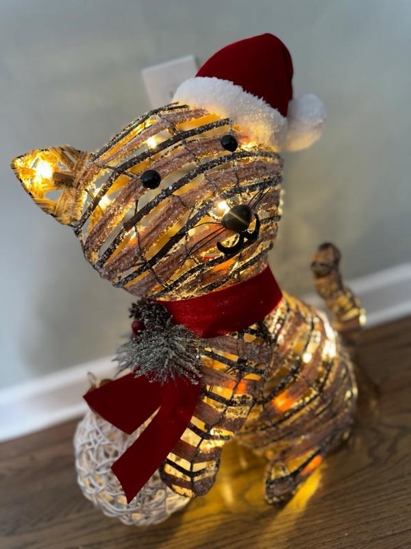 Christmas Lighted Tinsel Gray Kitty Cat 21.5 Inch Indoor Outdoor outlet 2021 NOB