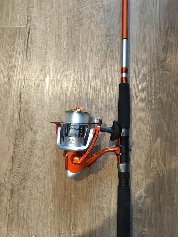 Shakespeare ￼model catch more fish cat fish rod and reel combo orange and  silver