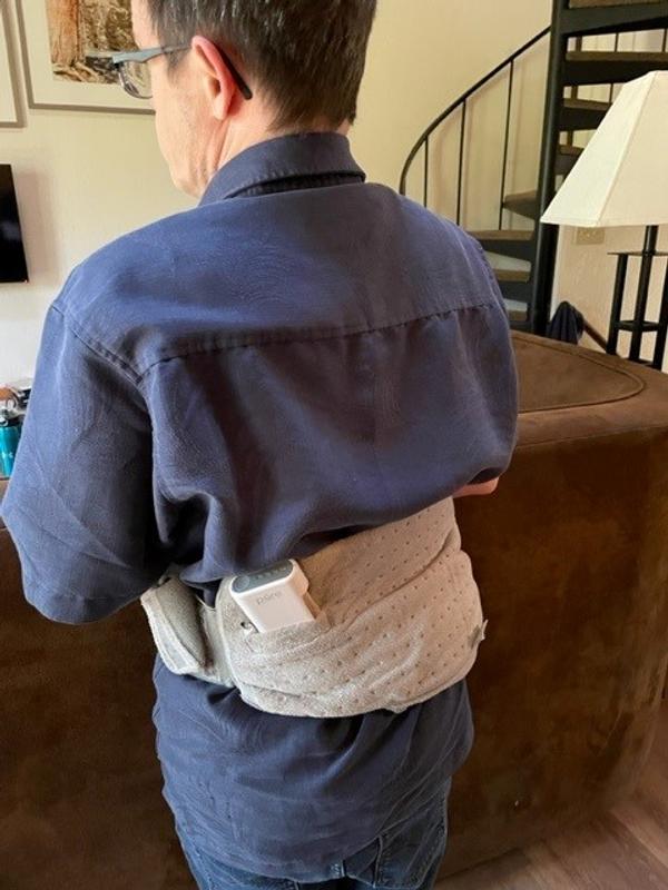 Back view wearing lumbar heated belt