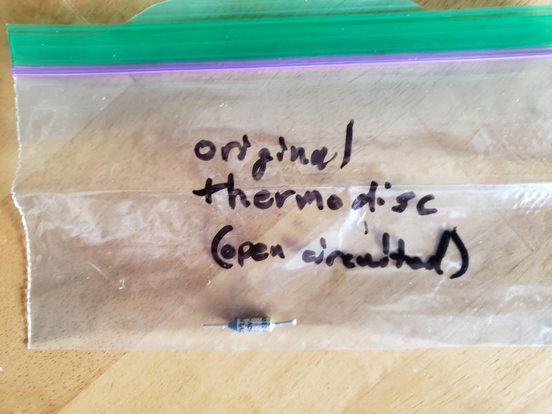 Temperature dependent fuse. Not resettable. Open circuited.