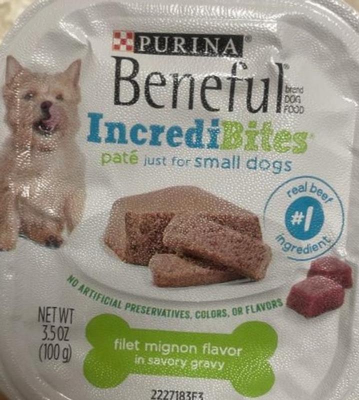 Beneful IncrediBites Pate Wet Dog Food for Small Dogs Filet Mignon Flavor in a Savory Gravy 3.5 oz. Can