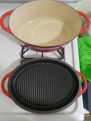 Le Creuset 4.5 qt Oval Dutch Oven w/Grill Pan Lid & Accessories on QVC 