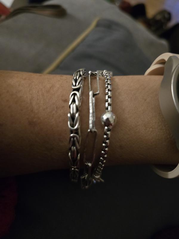 JAI Sterling Silver Initial & Bead 3.7mm Box Chain Bracelet