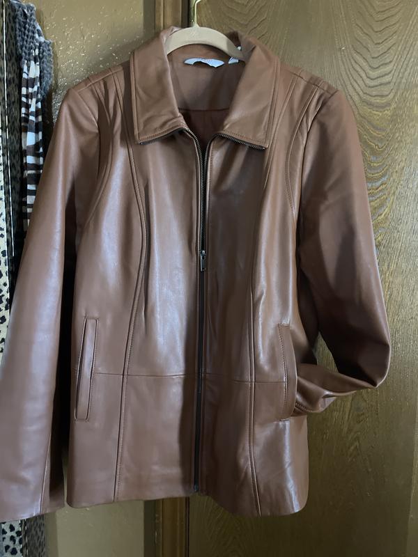 Denim & Co. Lamb Leather Zip Front Seamed Jacket with Pockets