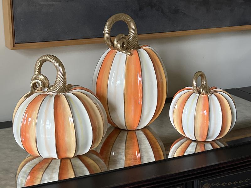 MacKenzie- Childs Set of 3 Elegant Stripe Pumpkins - QVC.com