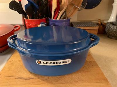 Le Creuset 4.5 qt Oval Dutch Oven w/Grill Pan Lid & Accessories on QVC 