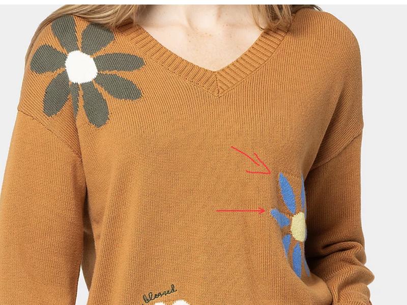 Peace Love World Garden Party Motif Cotton V-Neck Sweater - QVC.com