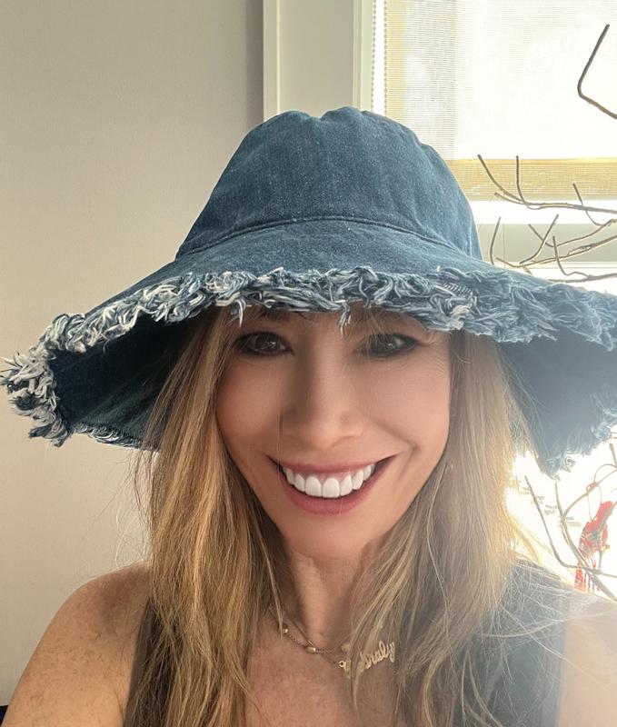 Sprigs Denim Wide Brim Fringe Sun Hat - QVC.com display picture 2
