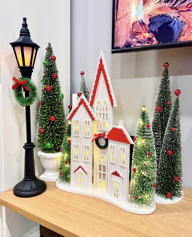 Illuminated Slim Profile Village with Trees by Valerie - QVC.com