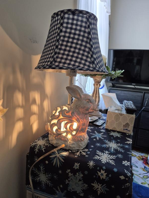 Carved Bunny Lamp With Checked Shade By Valerie