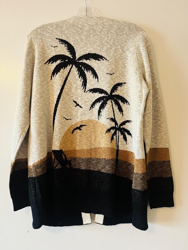 Denim & Co. Paradise Motif Open Front Long Sleeve Cardigan