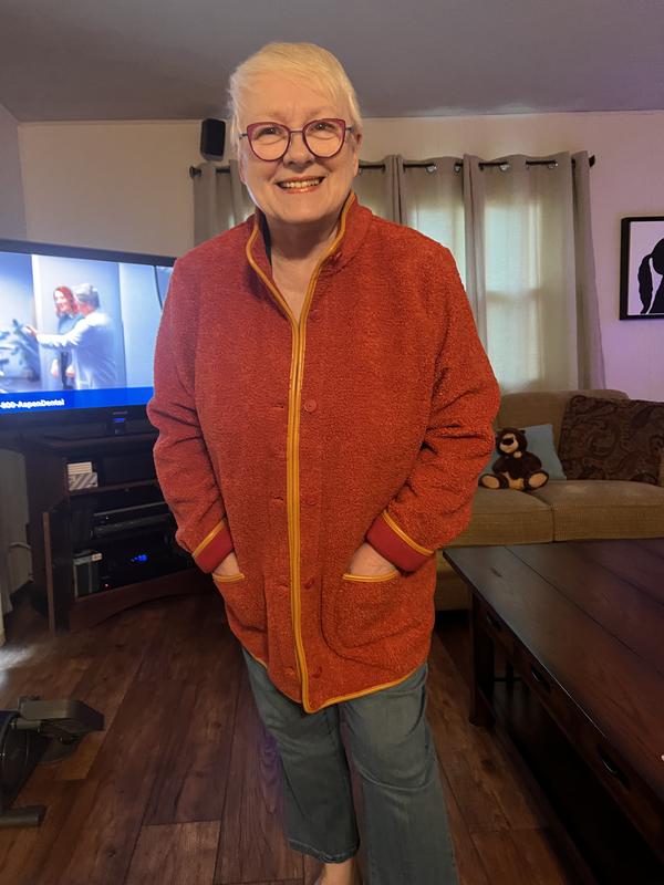 フォトンビューティー SD-956 IR Susan Graver Bonded Fleece Button-Front Jacket w/ Faux Leather