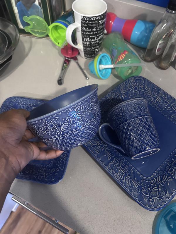 Dinner Set Elama Square Stoneware Elama Ivory Lotus 16 Piece