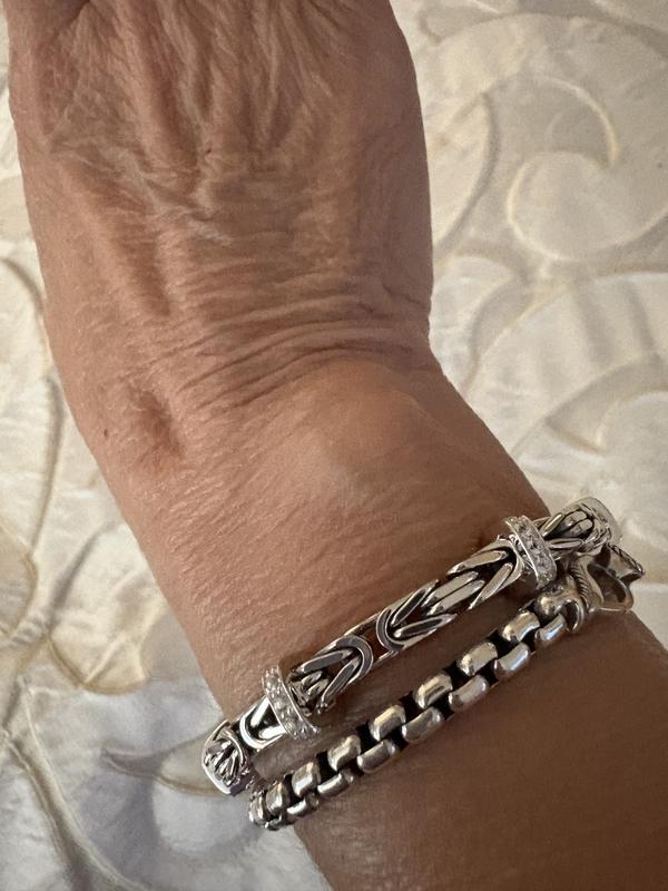 JAI Sterling Silver 5.1mm Byzantine & Pave Gemstone Bracelet