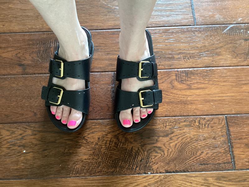 Vince Camuto Leather Double Buckle Slide Sandals - Frayah