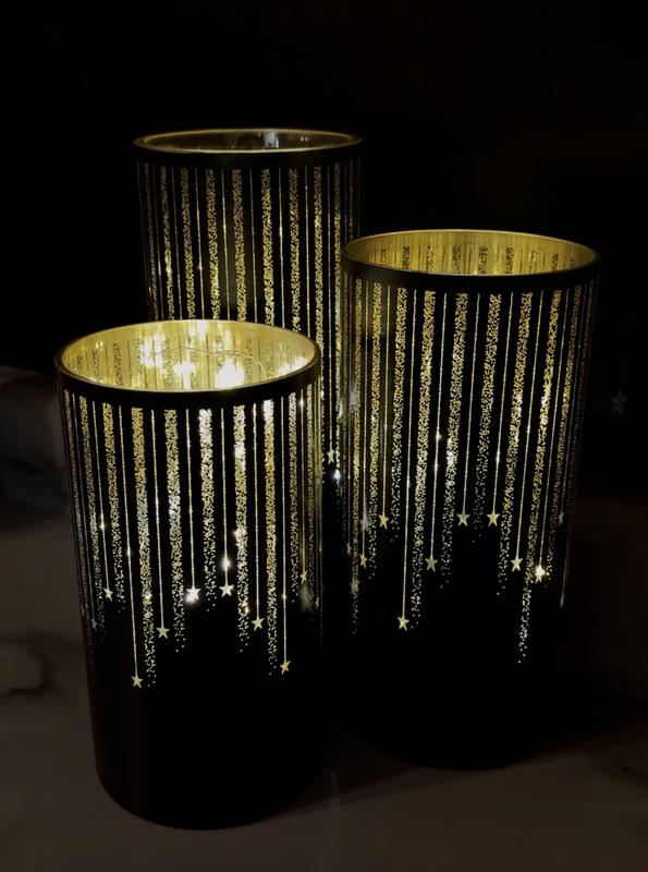 Set of 3 Illuminated Starry Night Hurricanes by Valerie - QVC.com